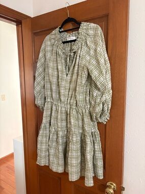Petal & Pup Sage and White Gingham Tiered Dress